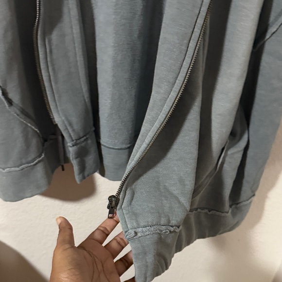 Free people Gray Hooded Zip-Up Jacket hoodie pockets boxy fit oversized - Picture 6 of 11